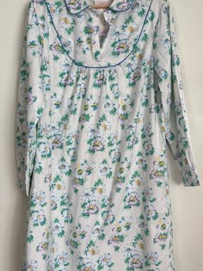 VTG 80s Lynn Anne Pastel Floral Night Dress Cottagecore Flannel Sleepwear Medium